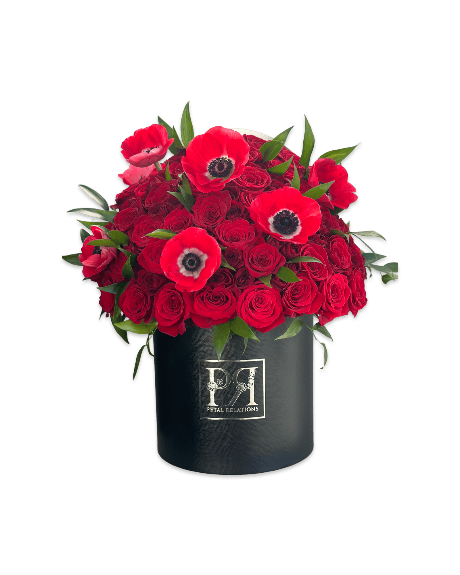 red roses red anemones flowers Red Eye in a Box - Petal Relations