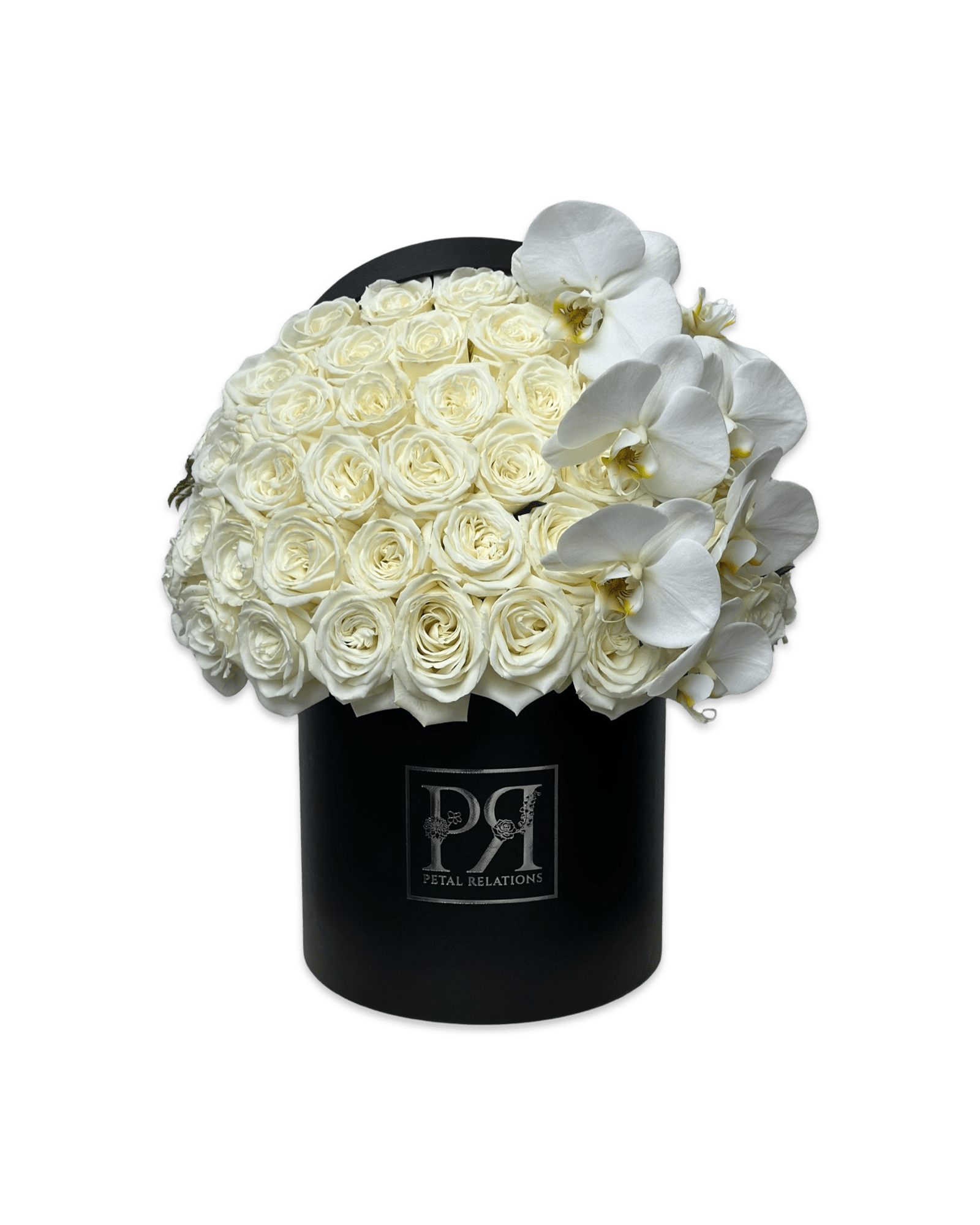 White Simply Rose with Phalaenopsis Orchid in a Box - Petal Relations LA